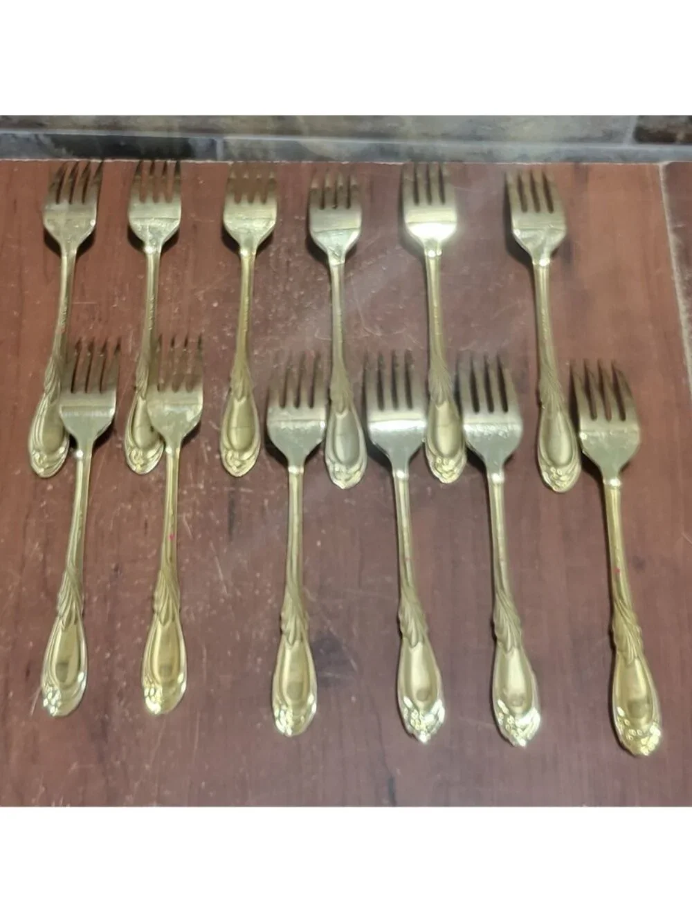 36 Piece Classic Plume Gold Electroplated Flatware Marked Stainless Steel Korea